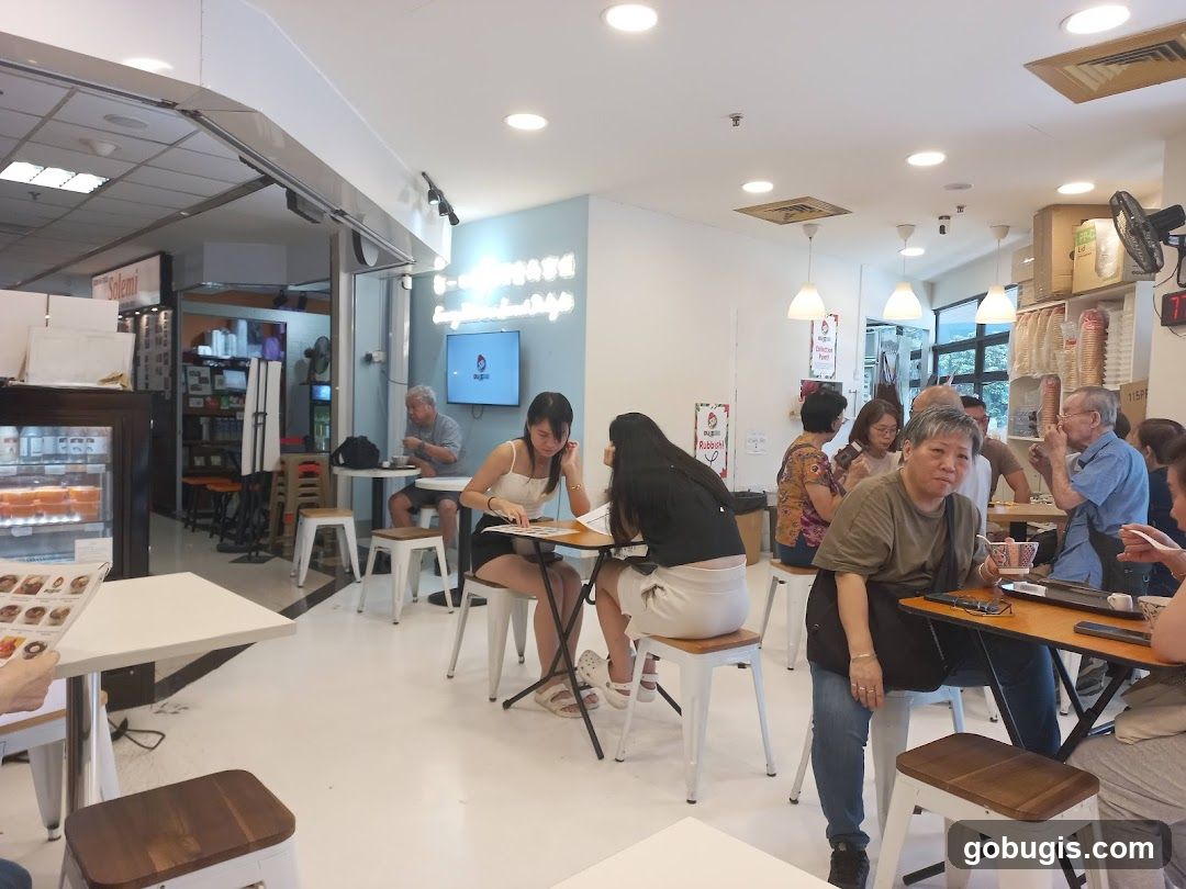 Diners in a bright cafe