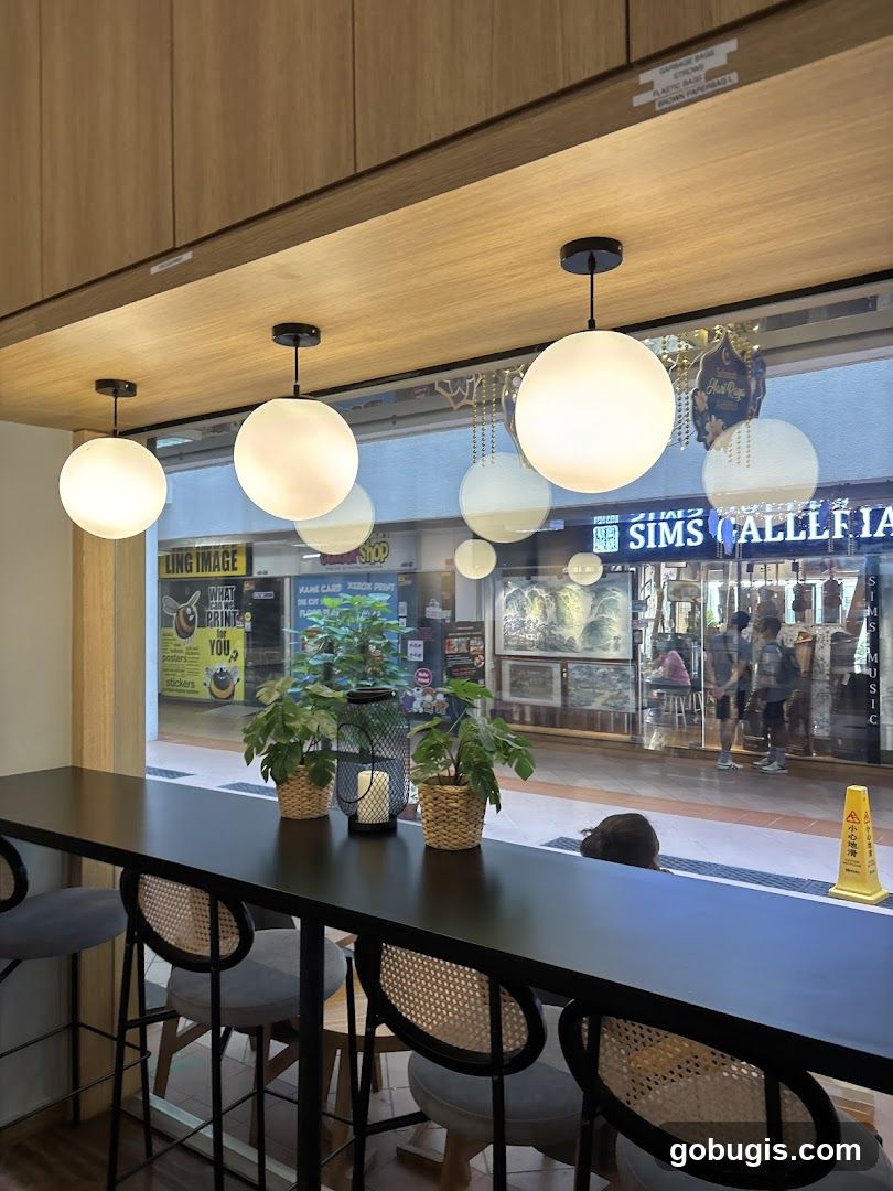 Cafe Interior with View of Shops