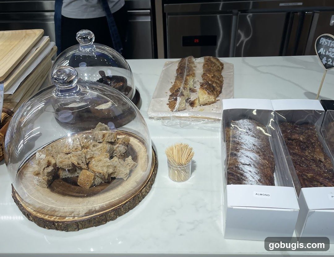 Pastries and bread on display