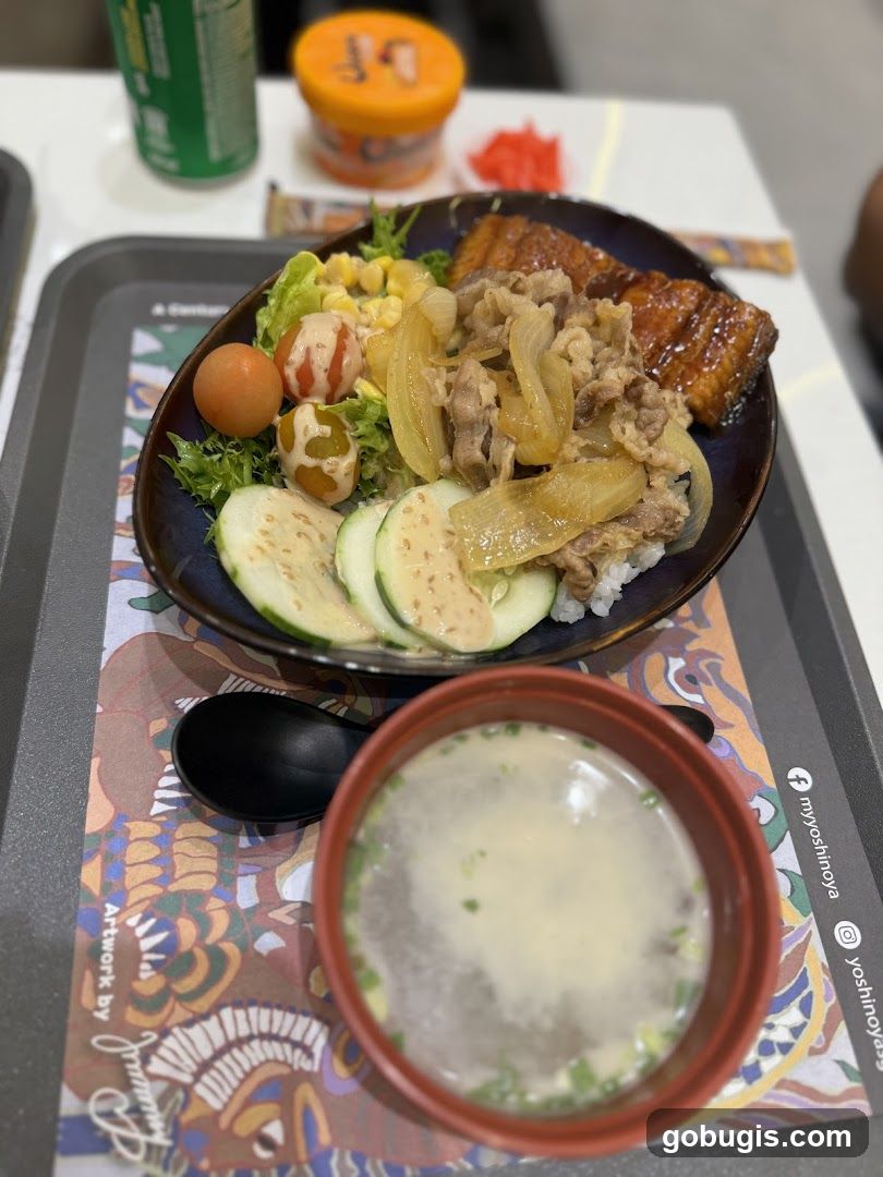 Beef and Eel Rice Bowl with Miso Soup