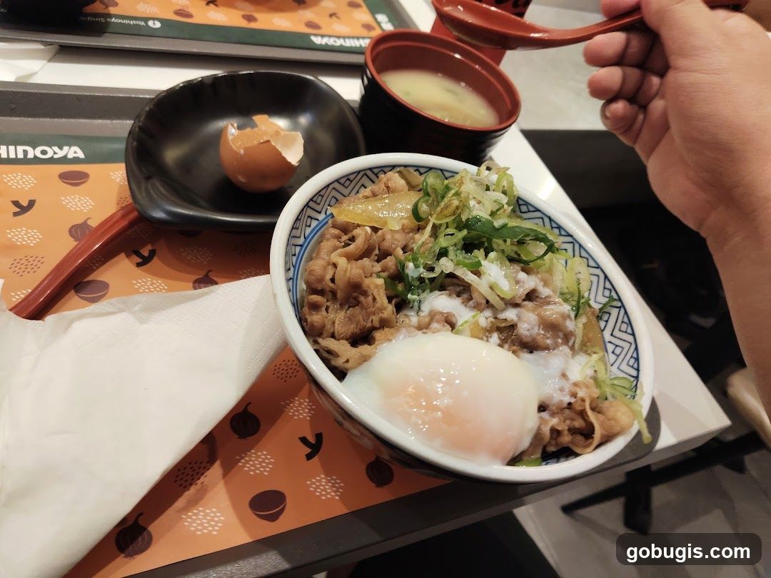 Beef Bowl with Egg and Miso Soup