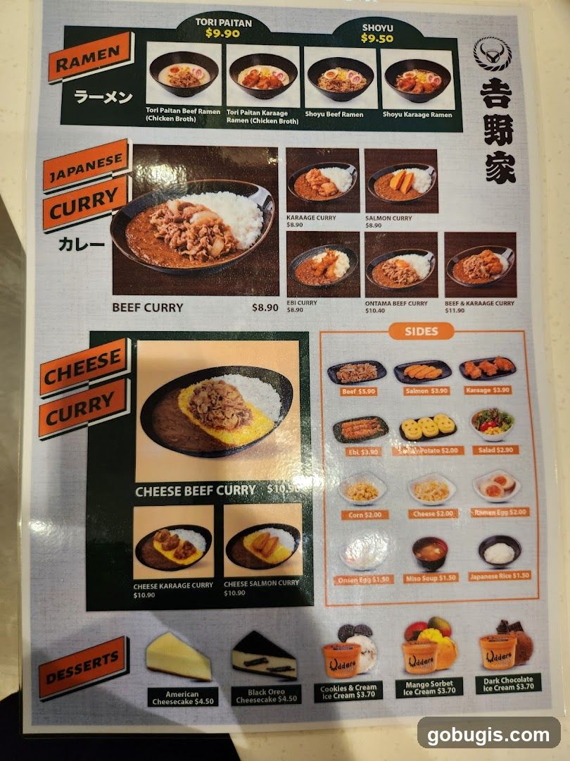Yoshinoya Menu