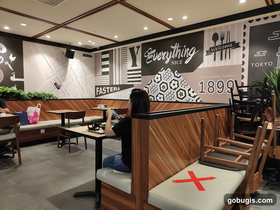 Restaurant Interior with Social Distancing Markers