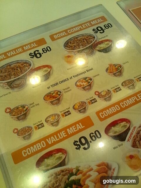 Yoshinoya Menu