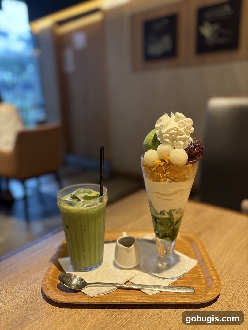 Matcha Parfait and Drink