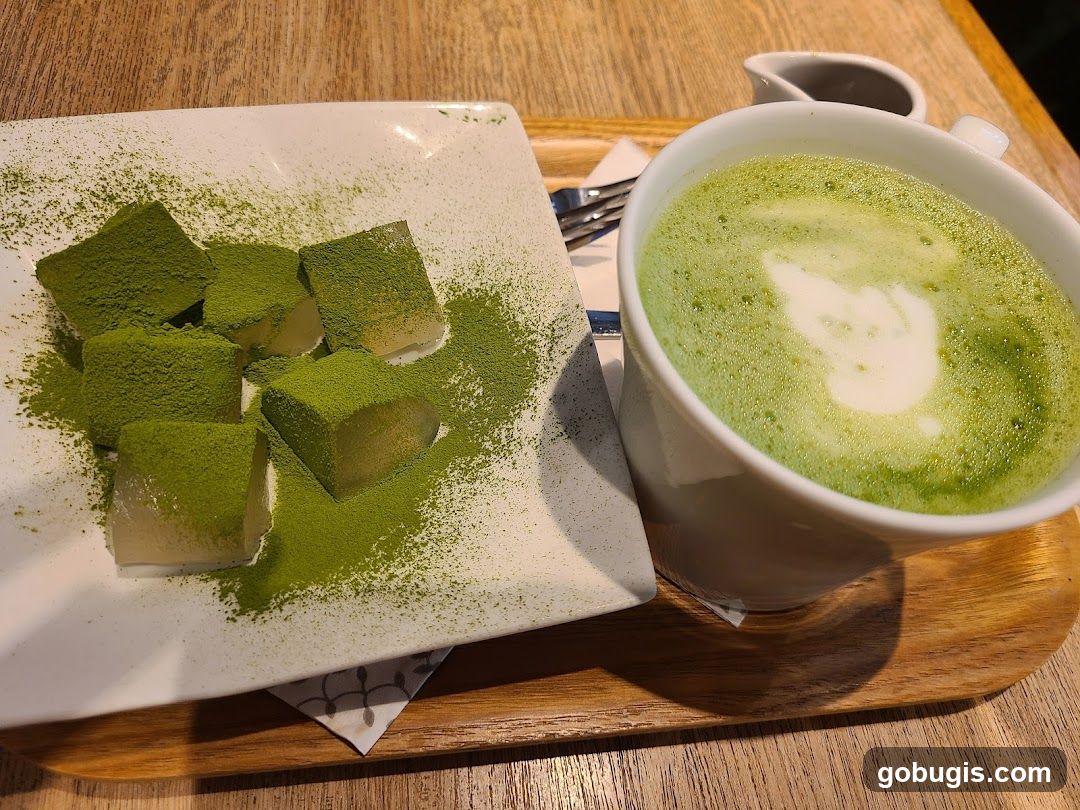 Matcha dessert and latte
