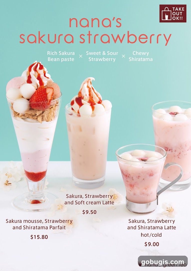 Nana's Sakura Strawberry Drinks and Parfait