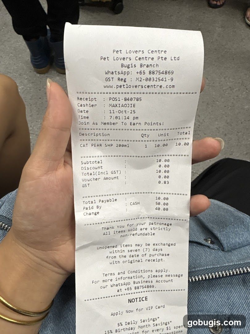 Pet Lovers Centre Receipt