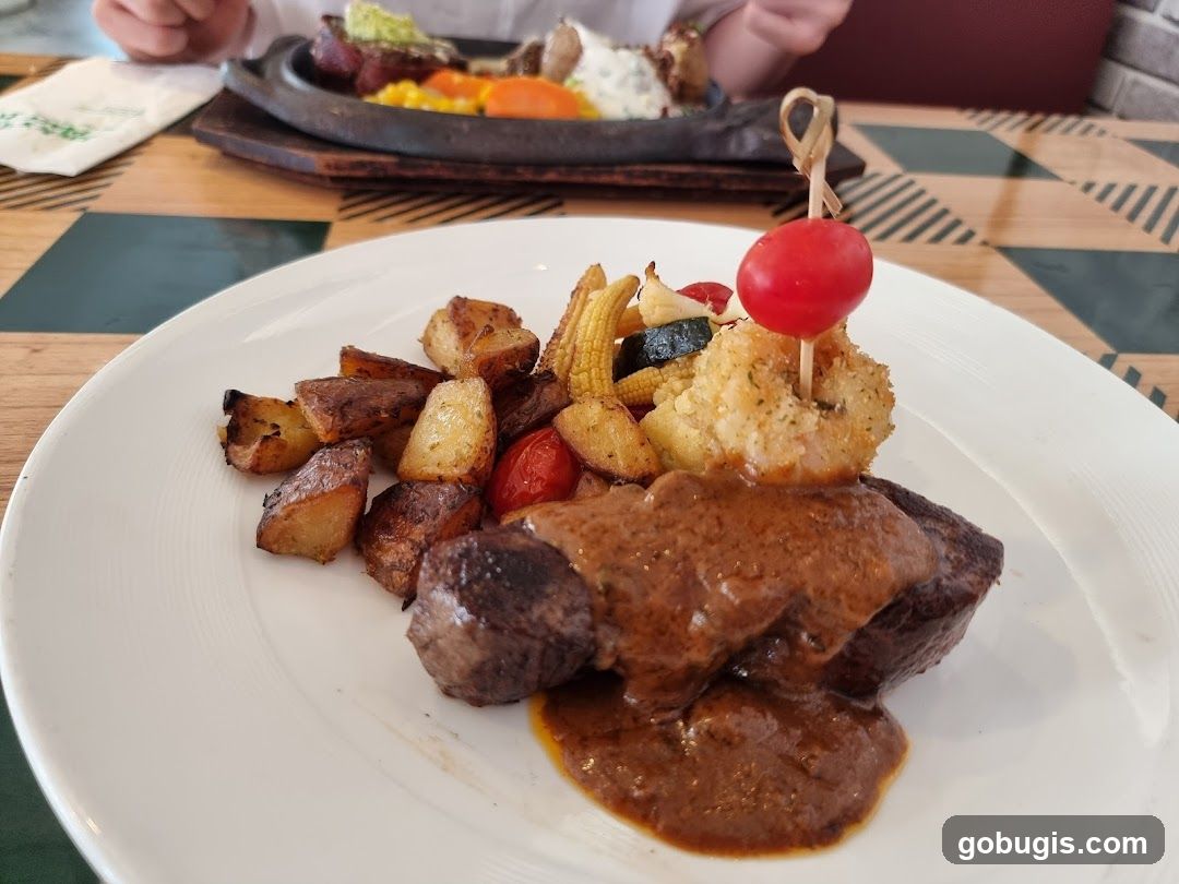 Steak Dinner with Roasted Potatoes and Vegetables