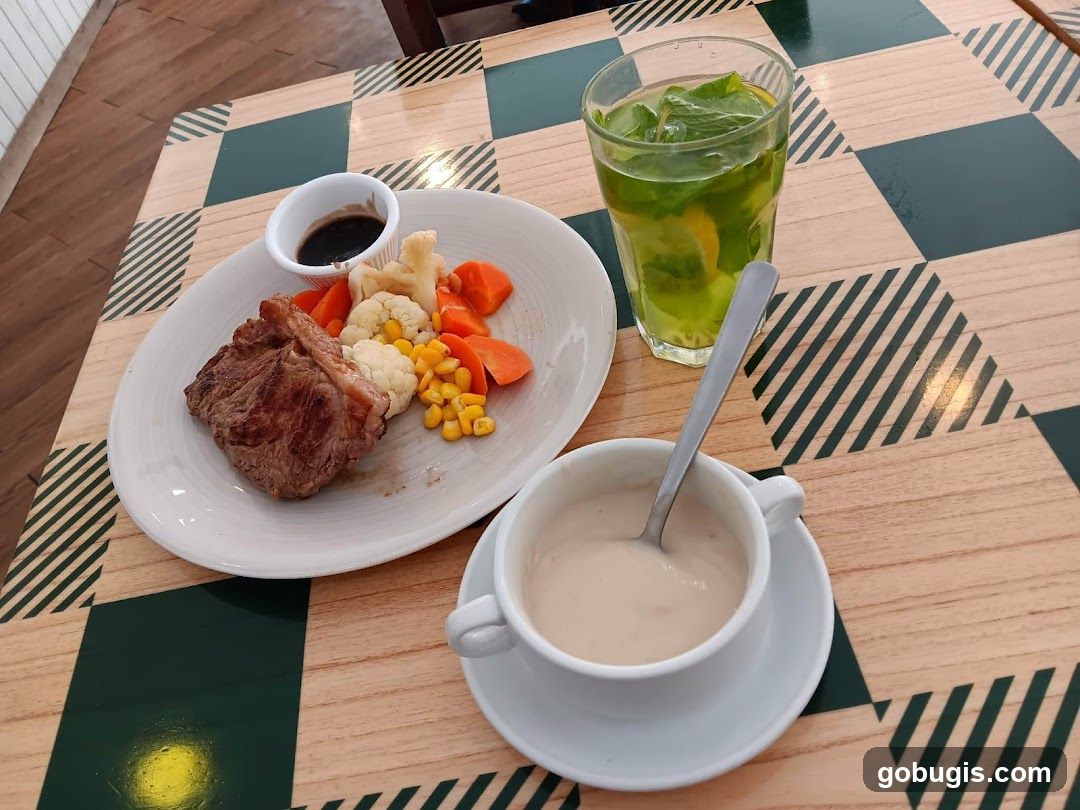 Steak Dinner with Drink and Soup