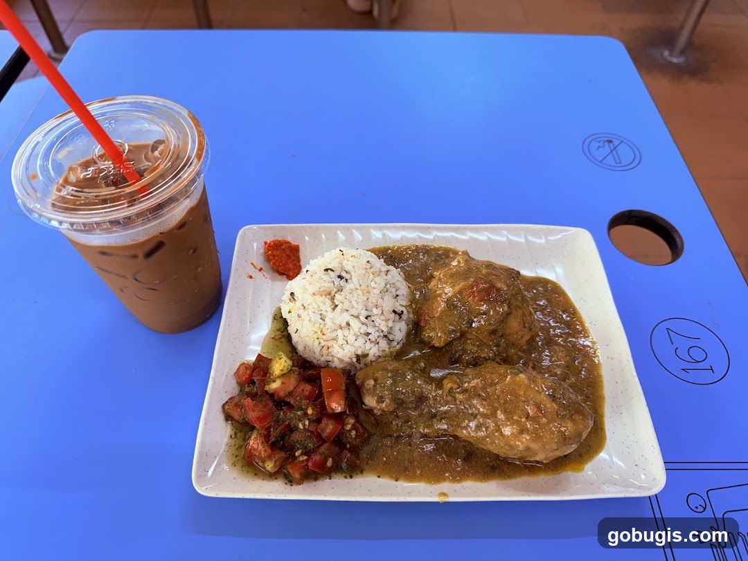 Chicken Curry with Rice and Iced Coffee