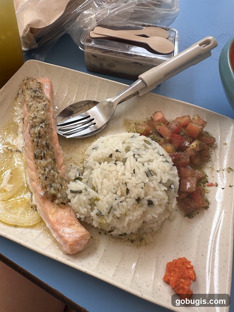 Salmon with Rice and Salad