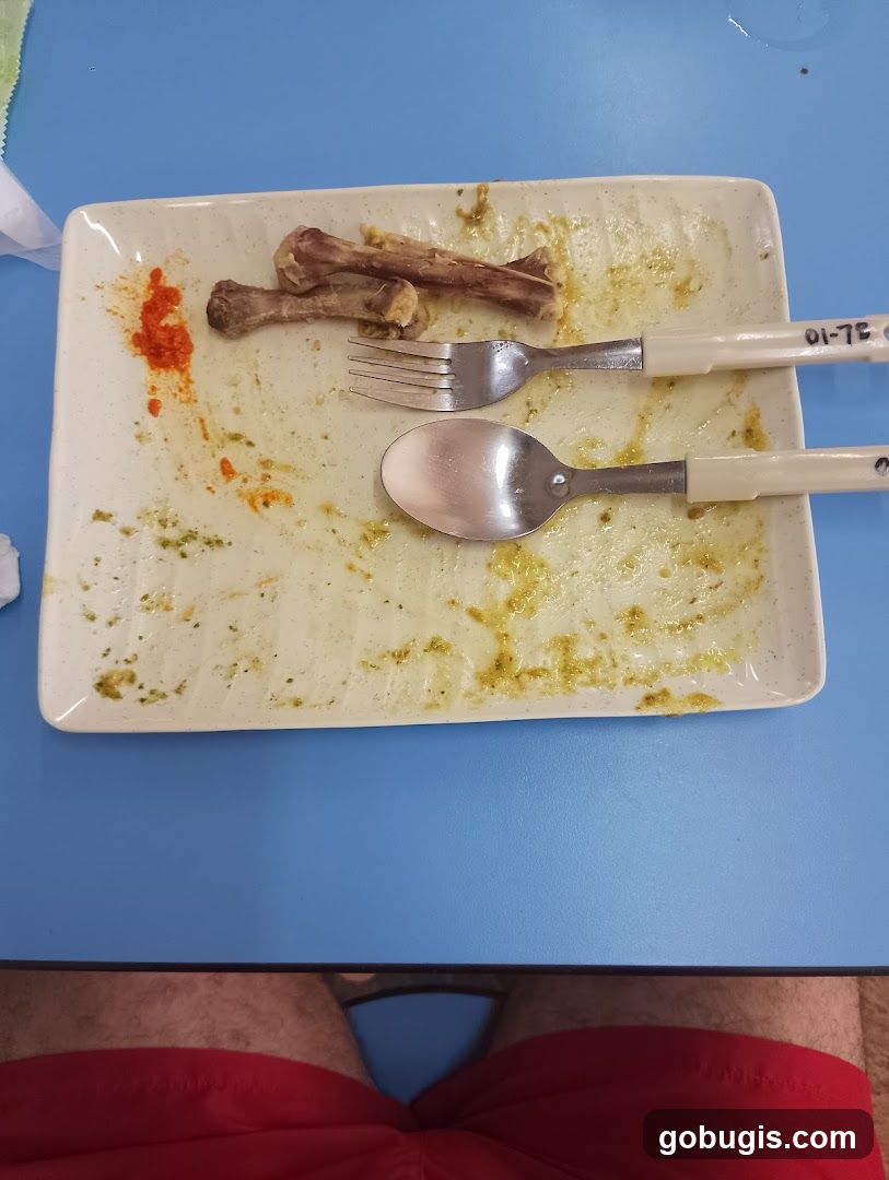 Dirty Plate with Bones and Utensils