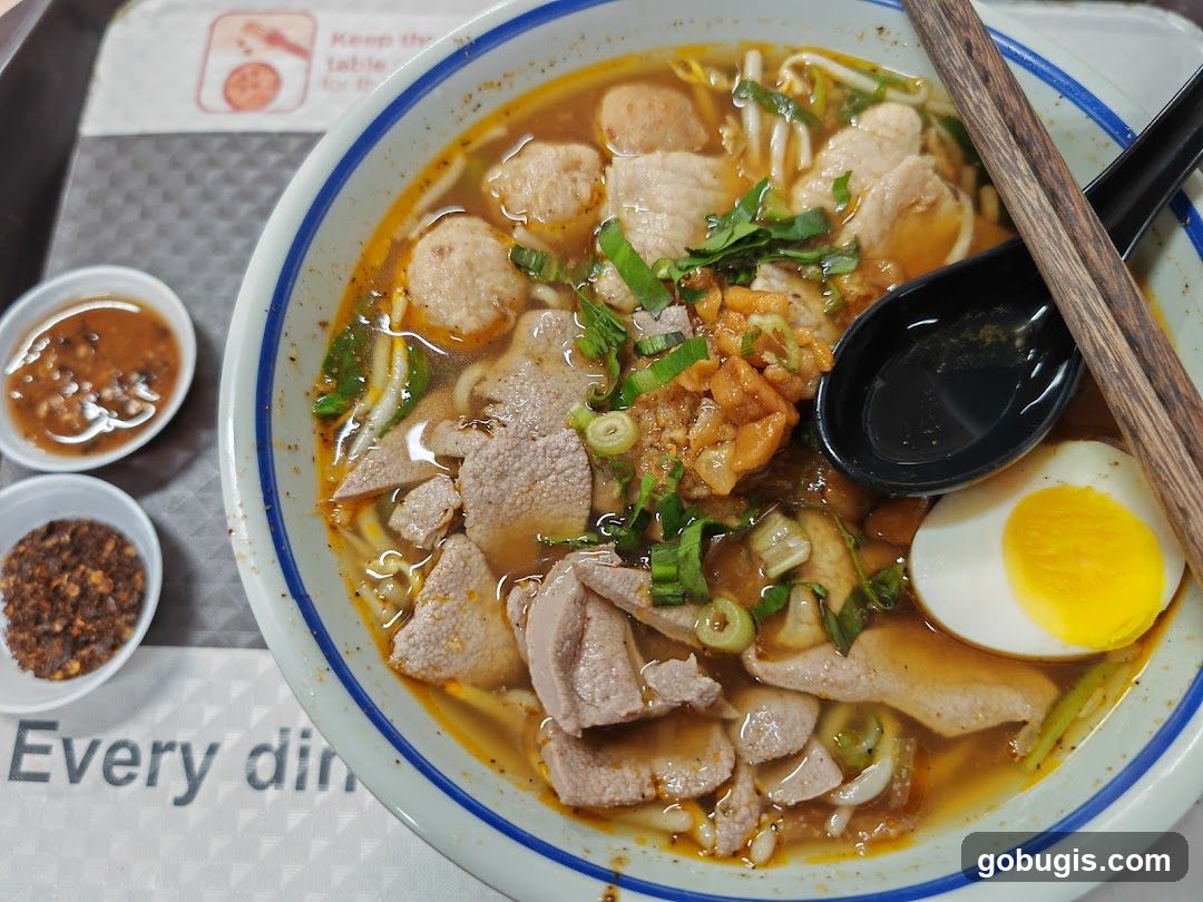 Noodle Soup with Egg and Meatballs