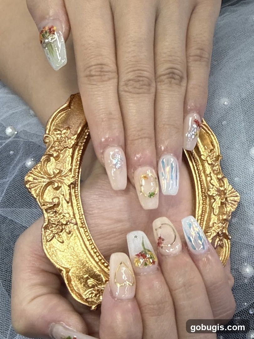 Nail Art with Floral and Geometric Designs