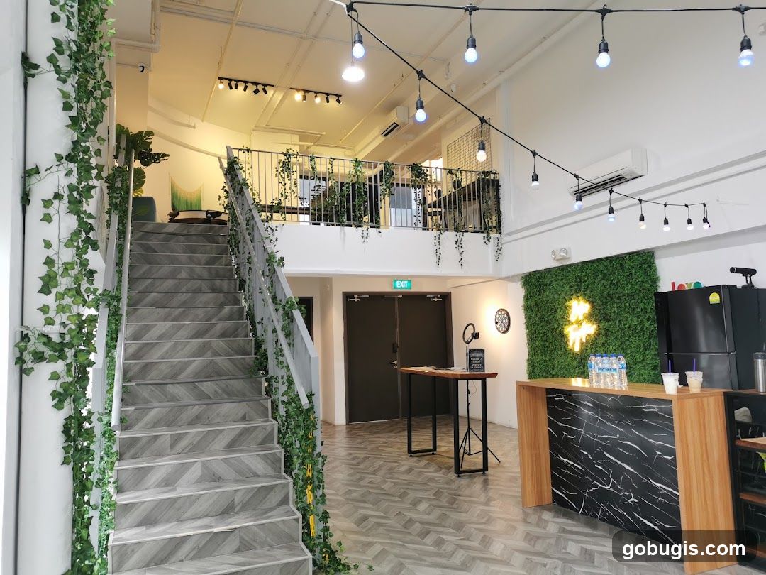 Modern Interior with Greenery and Bar Area
