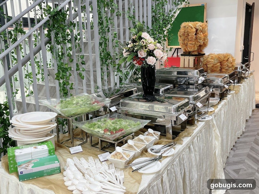 Buffet Setup with Salads and Chafing Dishes
