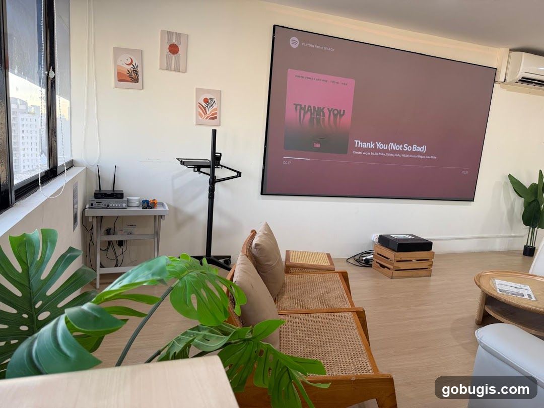 Living room with projector screen