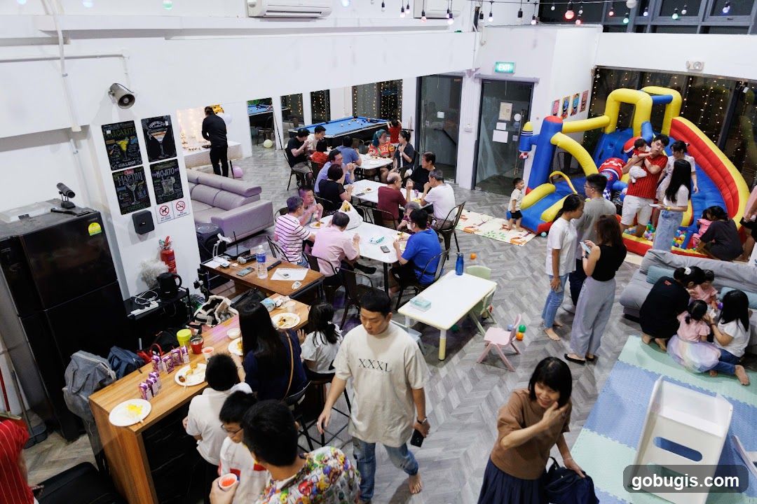 Indoor Party with Inflatable Slide and Pool Tables