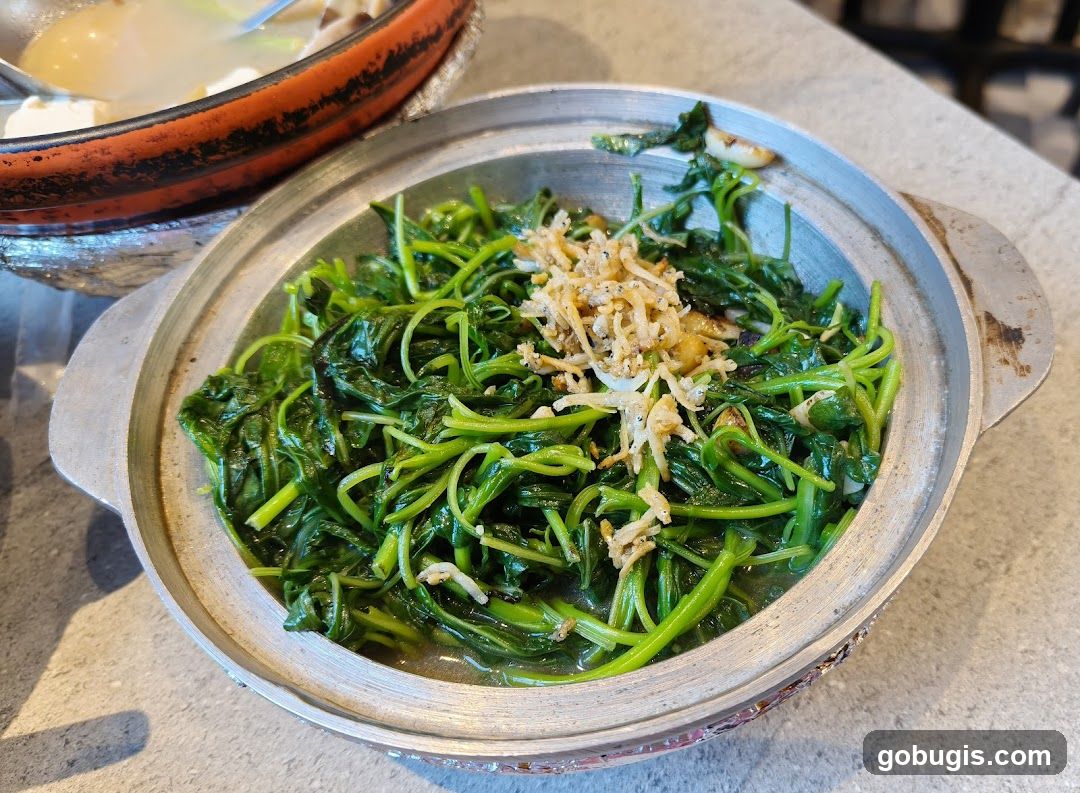 Stir-fried Water Spinach with Small Fish