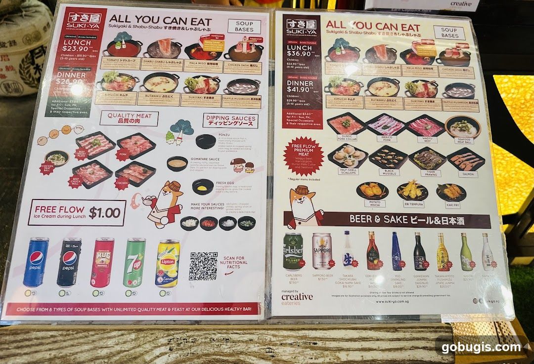 SUKI-YA ALL YOU CAN EAT Sukiyaki & Shabu-Shabu Menu
