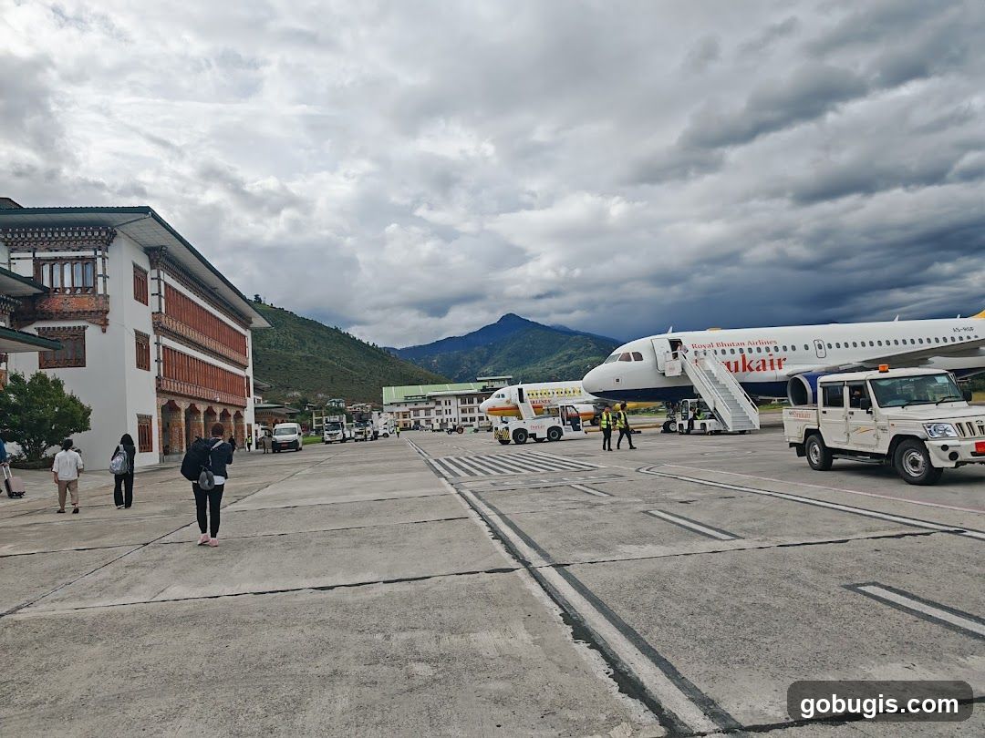 Airport Tarmac with Royal Bhutan Airlines Plane