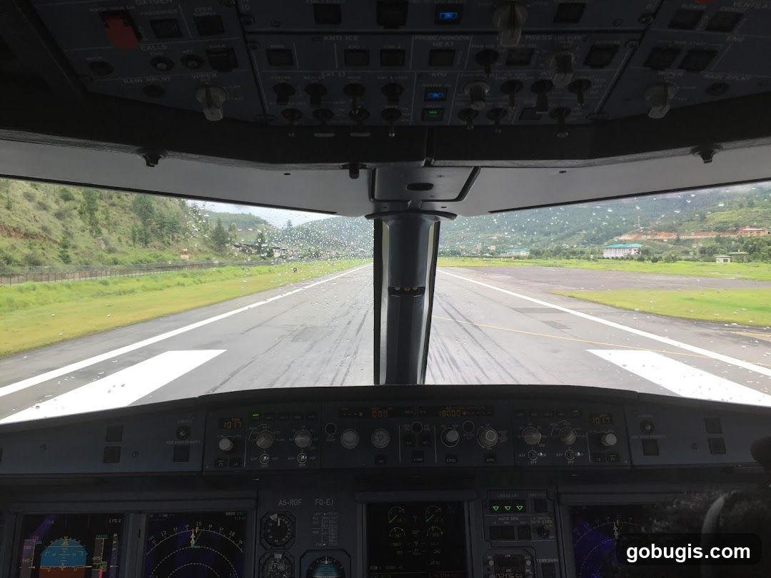Airplane Cockpit View of Runway