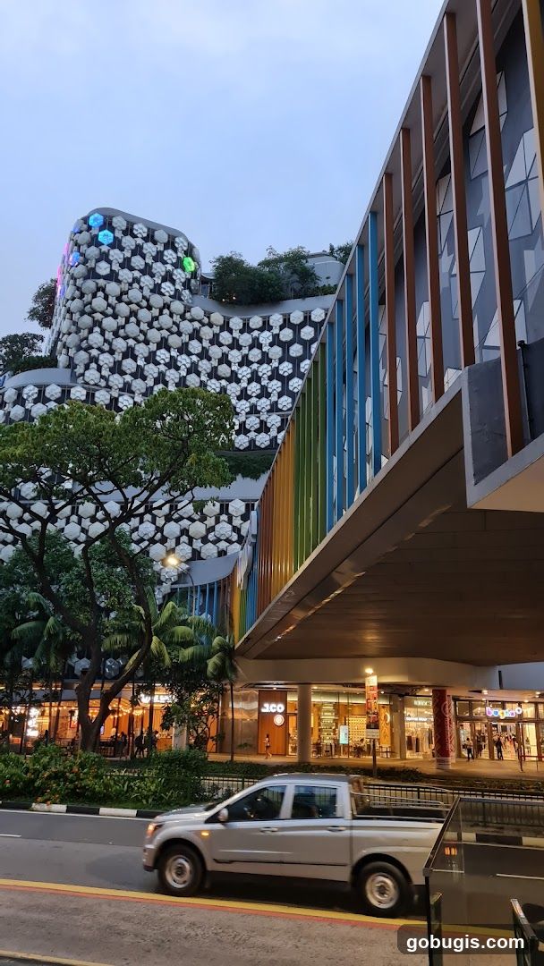 Modern Building with Colorful Bridge