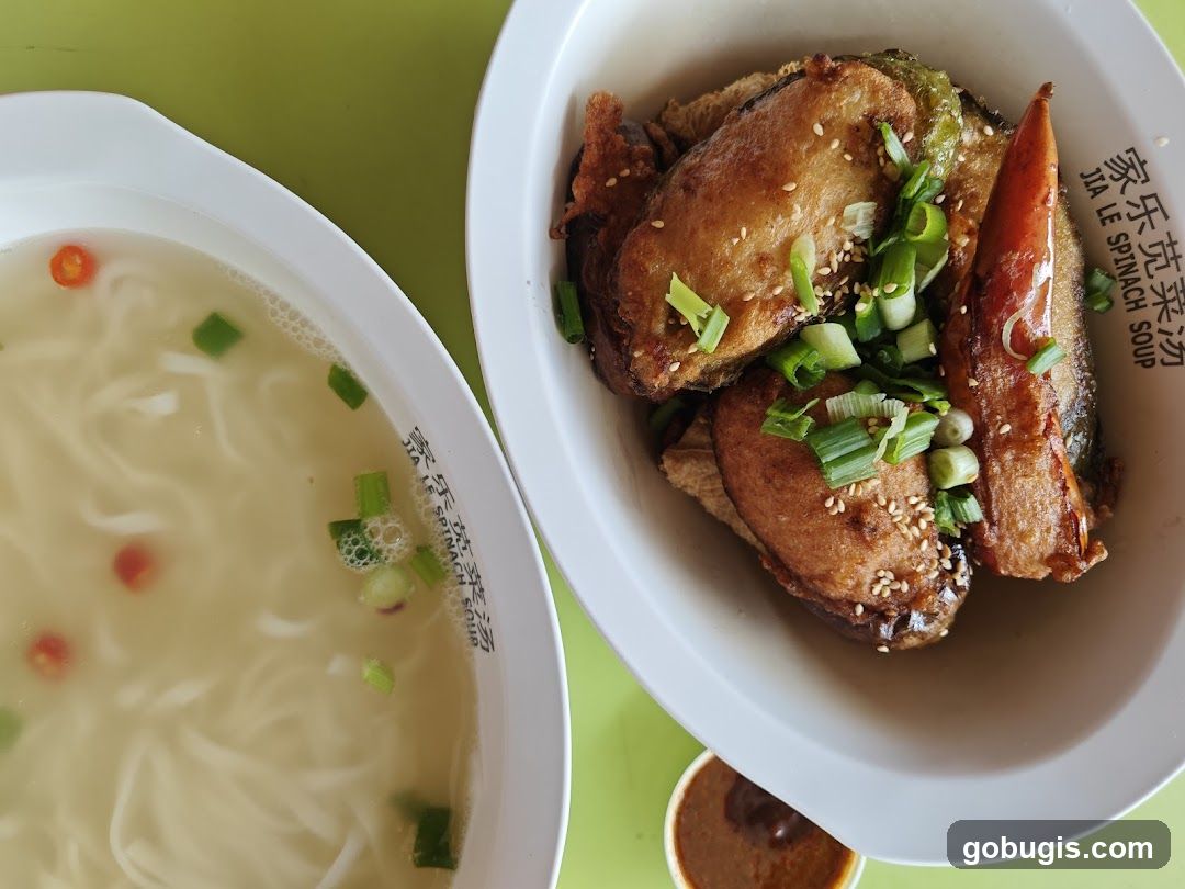 Spinach Soup and Fried Eggplant
