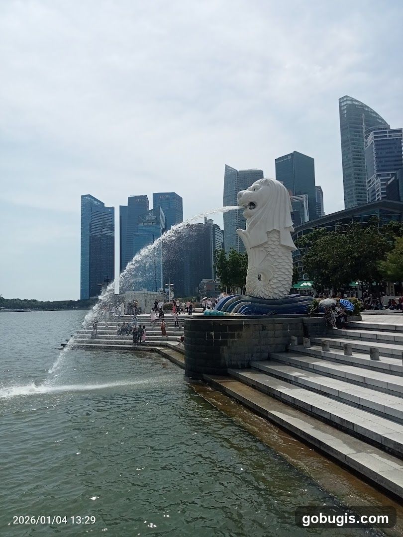 Merlion Fountain and Singapore Skyline