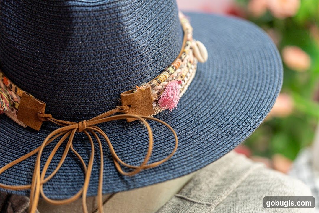 Blue Straw Hat with Decorative Band