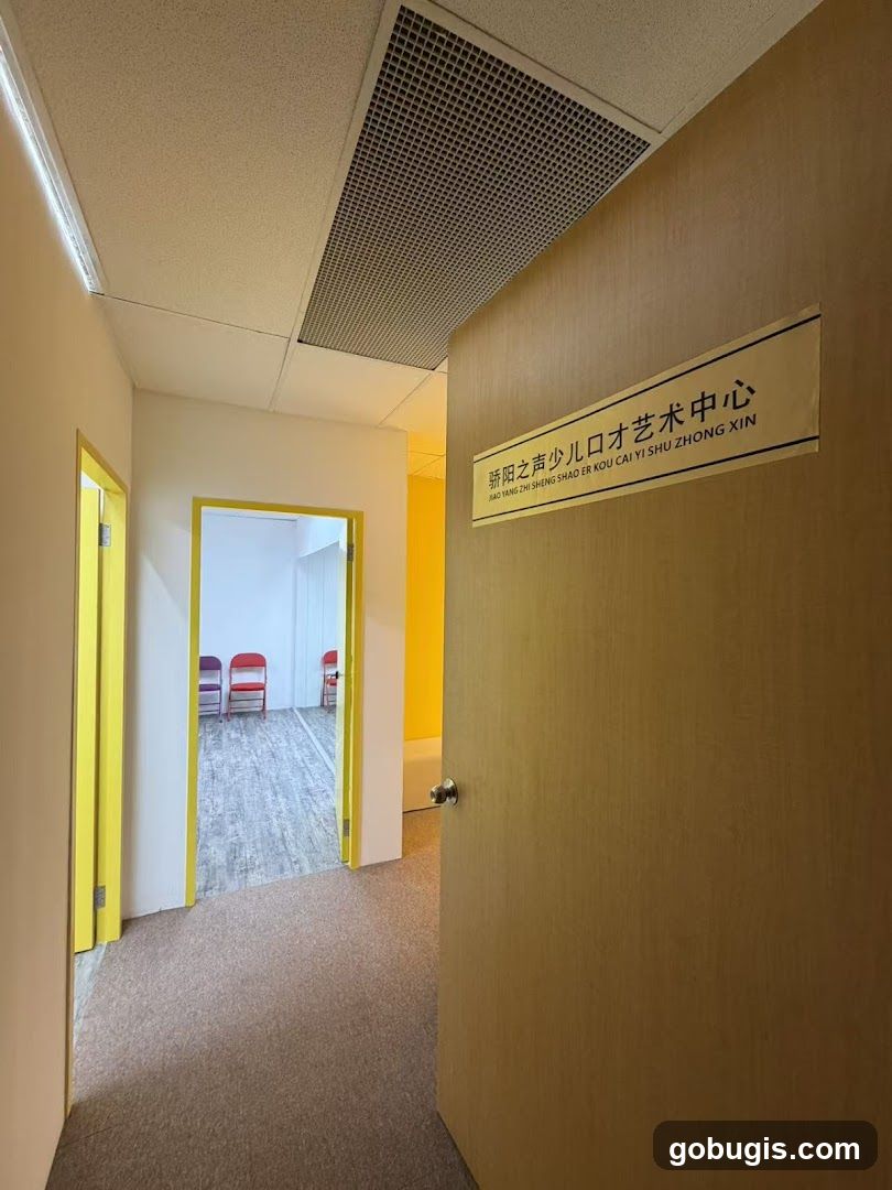Interior hallway with signage