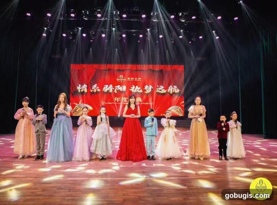 Children and adults on stage for an event