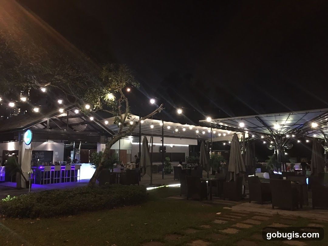 Outdoor Seating Area at Night
