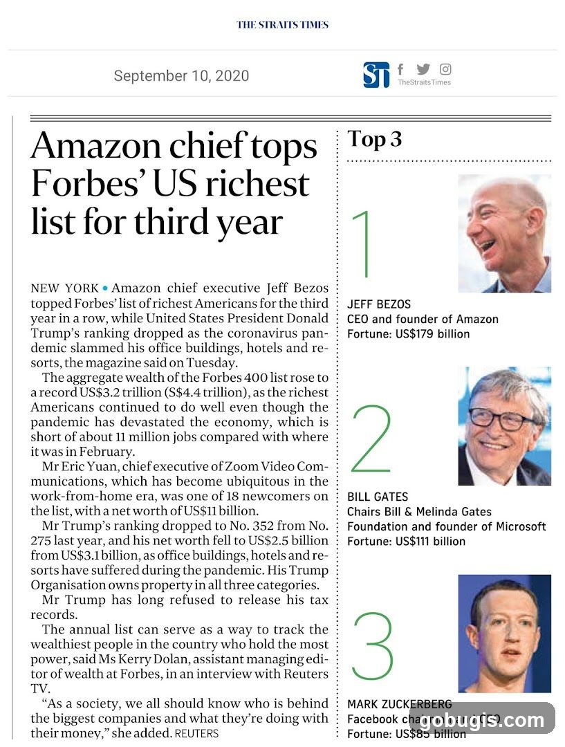 Amazon chief tops Forbes' US richest list for third year