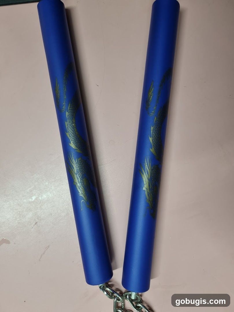 Blue Nunchucks with Dragon Design