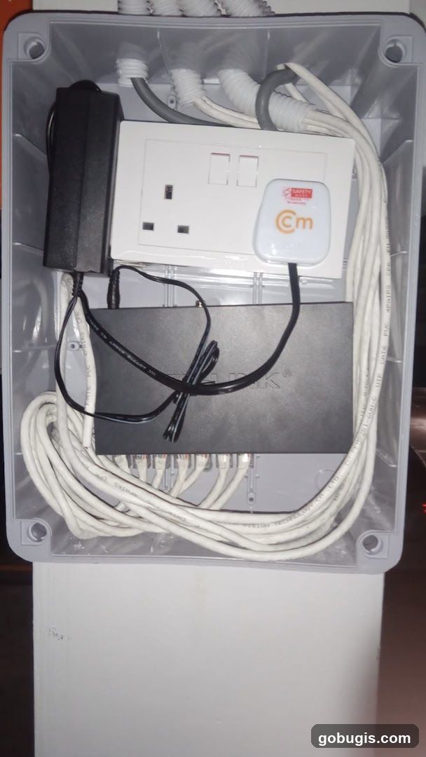 Network Switch and Power Adapter in Enclosure