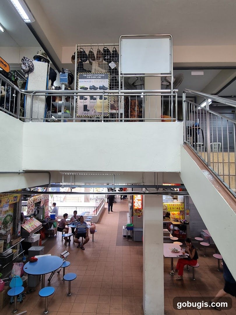 Indoor Market with Food Stalls and Shops