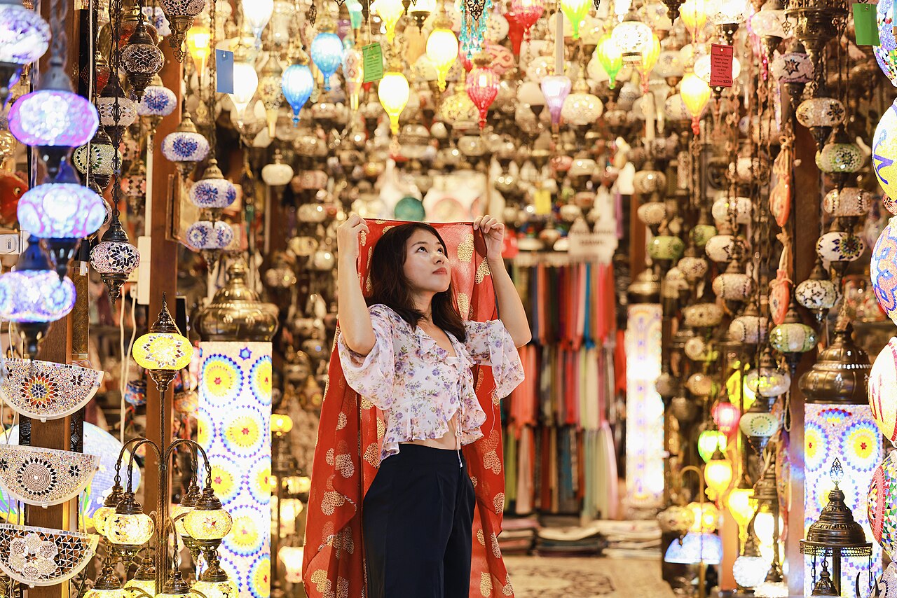 Turkish lamps and decorative items on display at an Arab Street shop