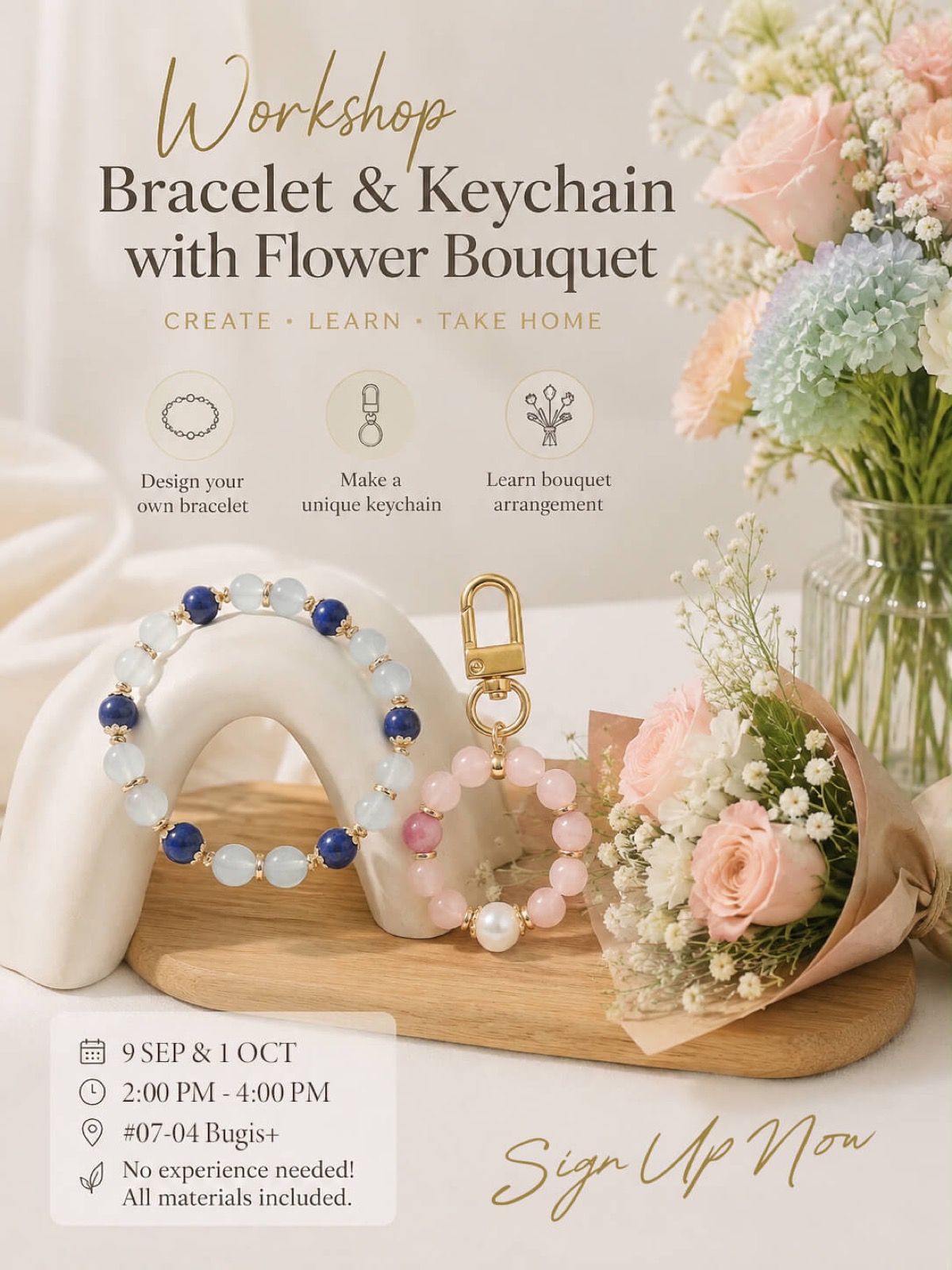 Bloom & Boom's 9 Sep Floral Workshop at Bugis+ Pairs Bouquets With Crystal Sets